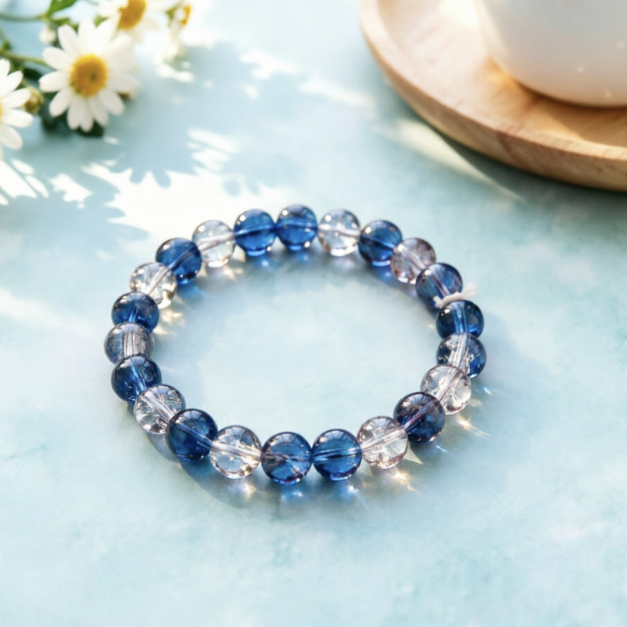 Female Two-color Transparent Micro Glass Bead Jade Broken Glazed Live Bracelet