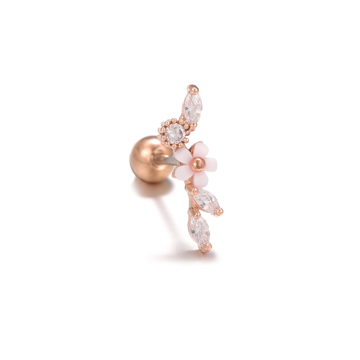 Mori Style Fresh Zircon Flower Ear Bone Stainless Steel Fine Stud Earrings
