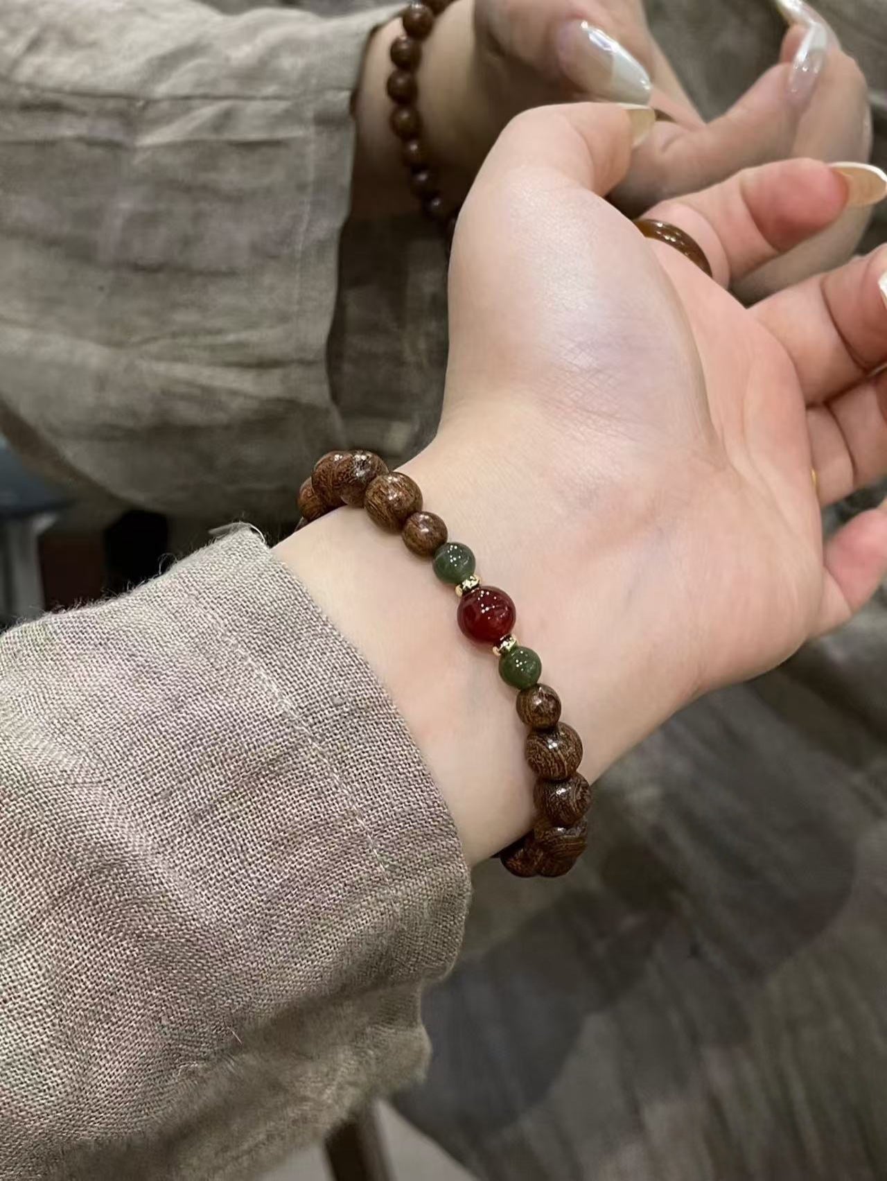 Double Obsidian Three Pterocarpus Jade Cook Bracelets