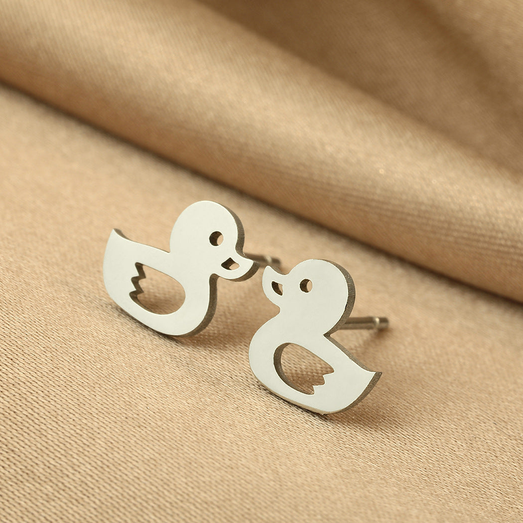 Women's Stainless Steel Cute Cartoon Duck Animal Piercing For Rings