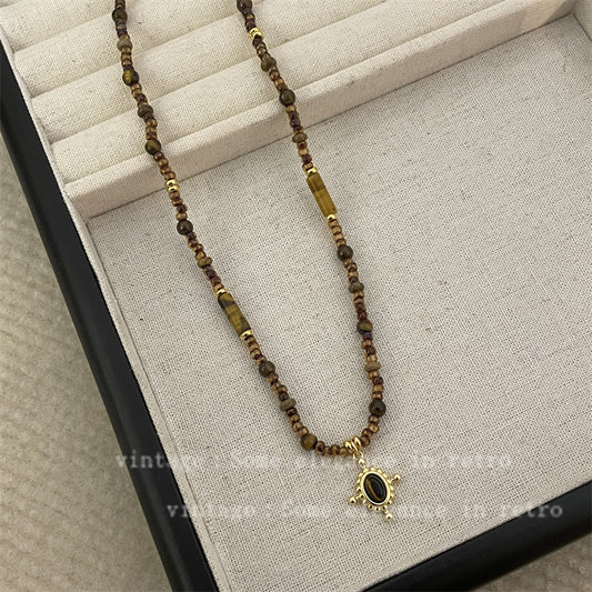 Women's Vintage Gold Oval Beaded For Temperament Pendants