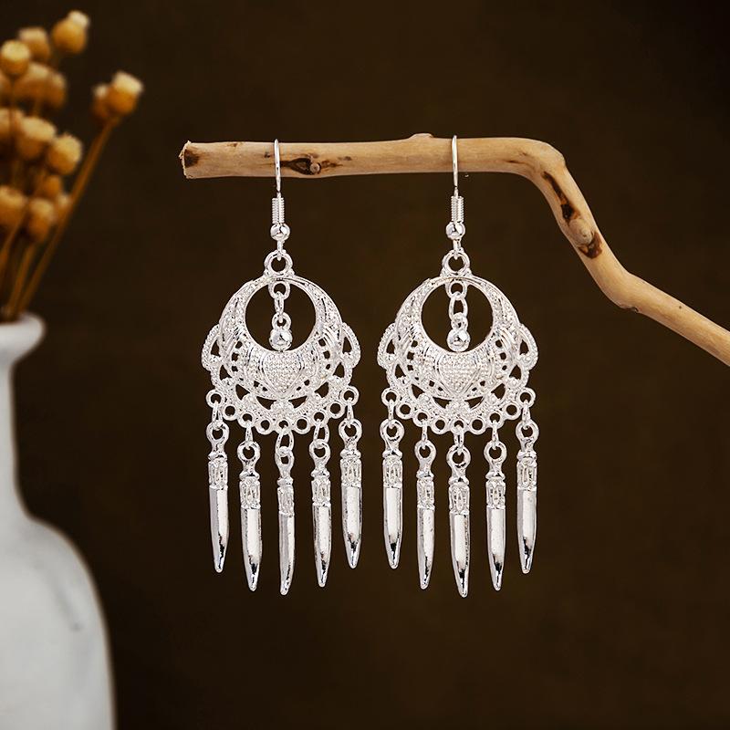 Imitation Sier Miao Minority Tourist Attractions Bohemian Exaggerated Long Leaves Earrings