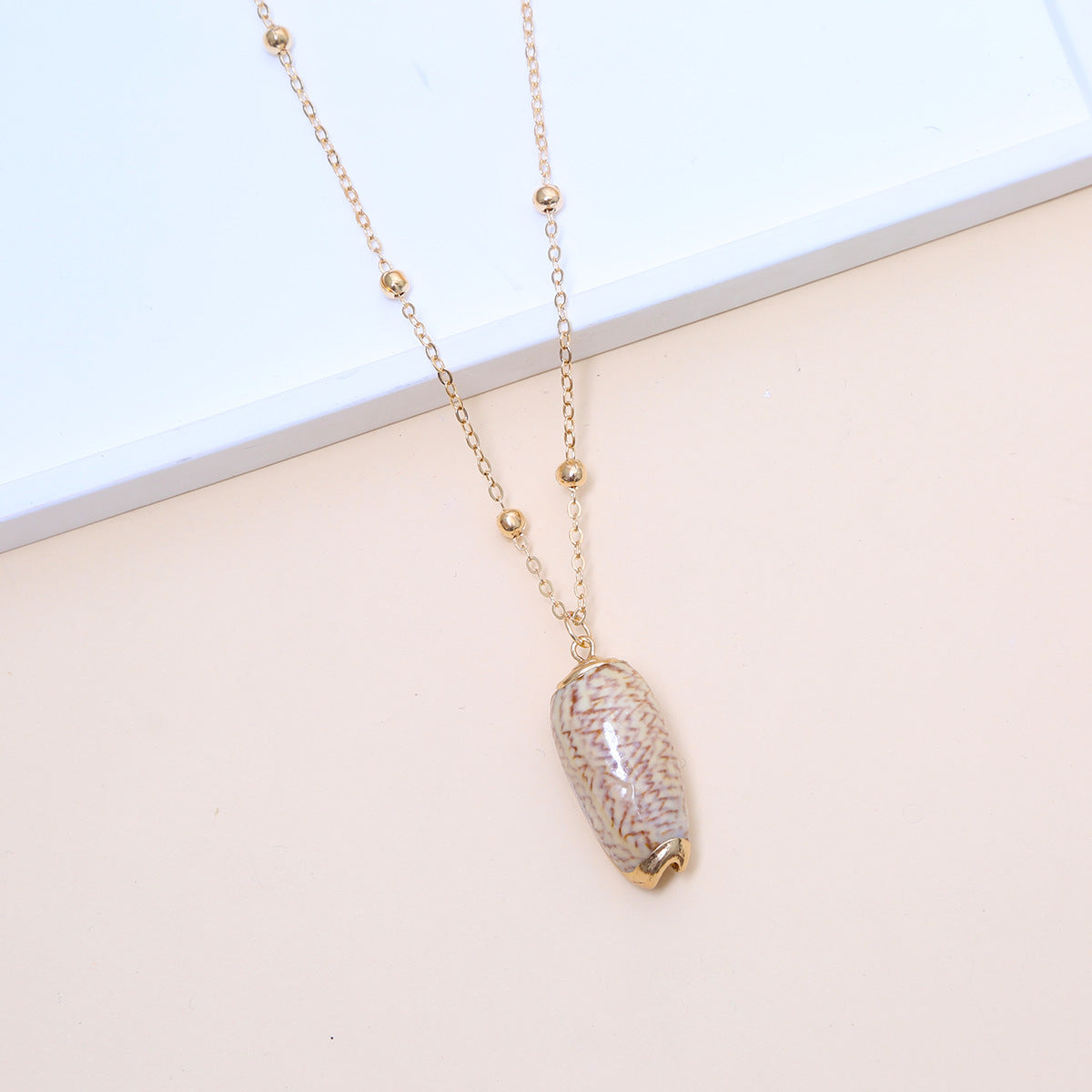 Ball Bead Chain Natural Shell Electroplated Necklace