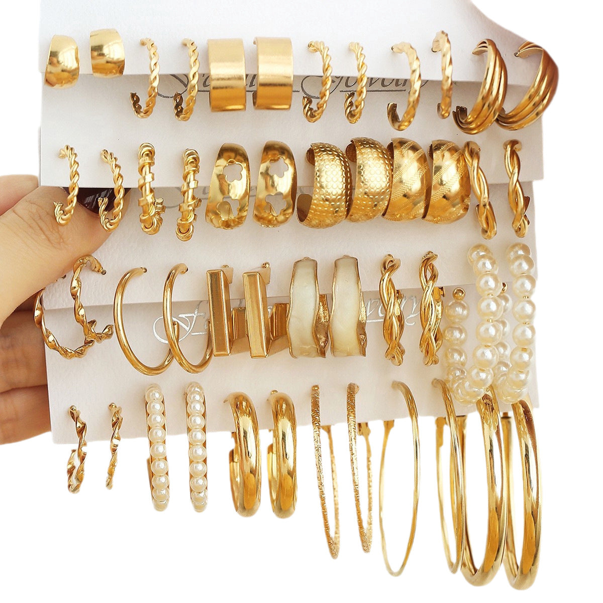 Ear Square Geometric Metal Vintage Pearl Hepburn Earrings