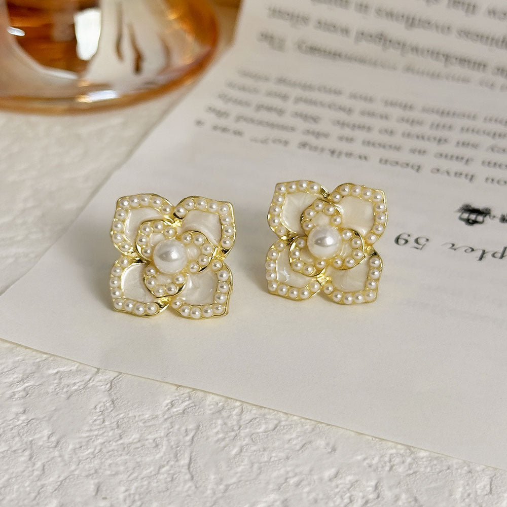 Inlaid Zircon Flower Elegant High-grade Pearl Earrings