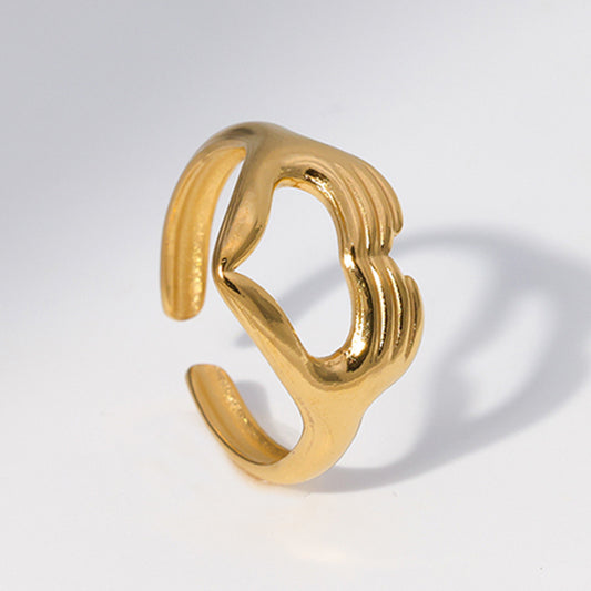 Titanium Steel Female With Hearts Palm Couple Rings