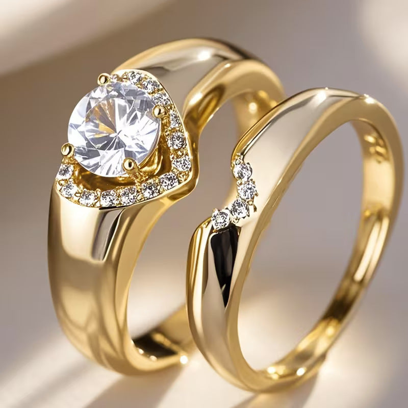 Fashion Imitation Moissanite White Gold Plated Couple Rings