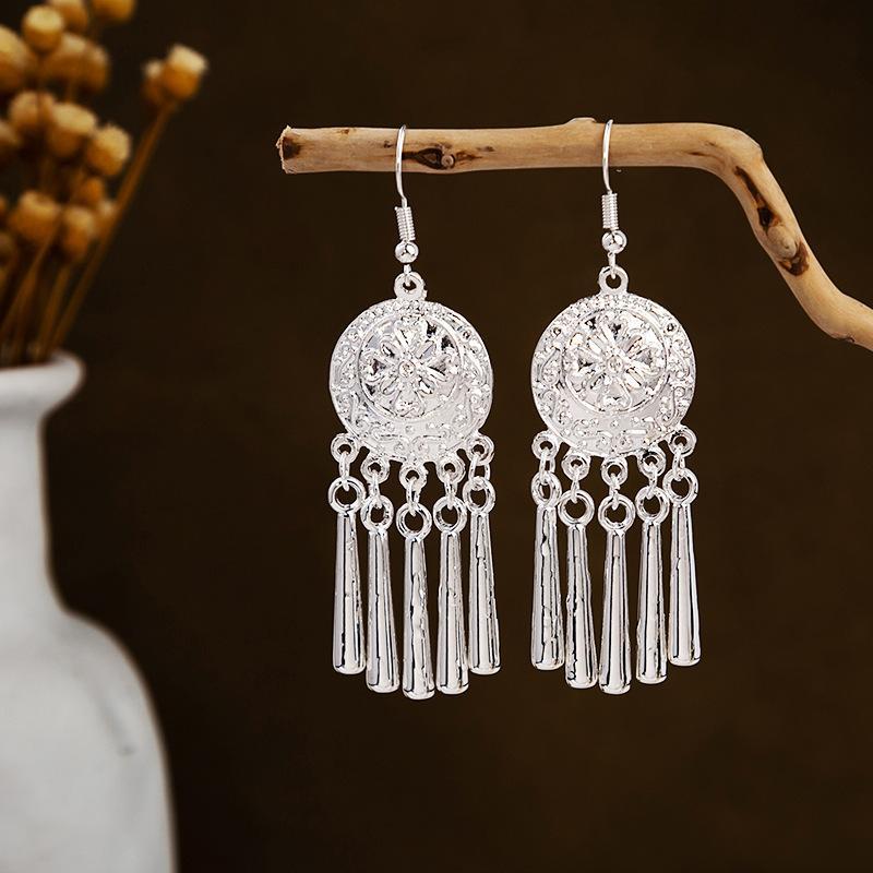 Imitation Sier Miao Minority Tourist Attractions Bohemian Exaggerated Long Leaves Earrings