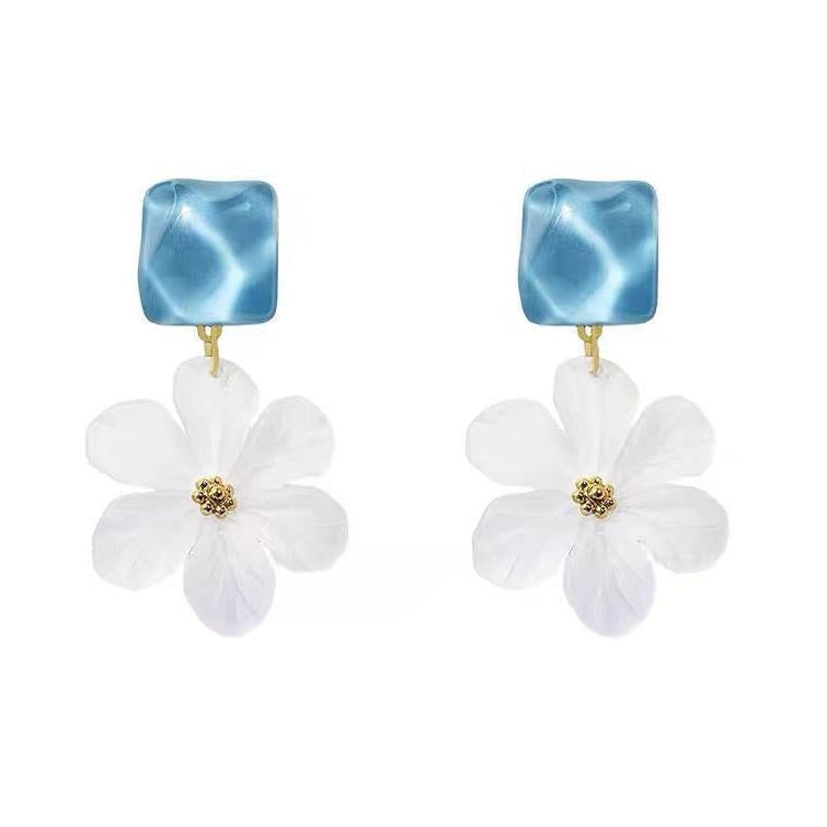Women's Sea Salt Blue Cube Sugar Flower For Super Beautiful Unique Earrings