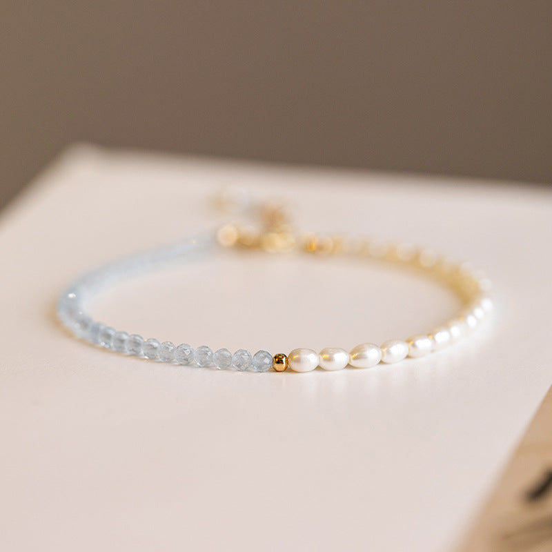 Women's Natural Aquamarine Design Sense Niche Rice Grain Bracelets