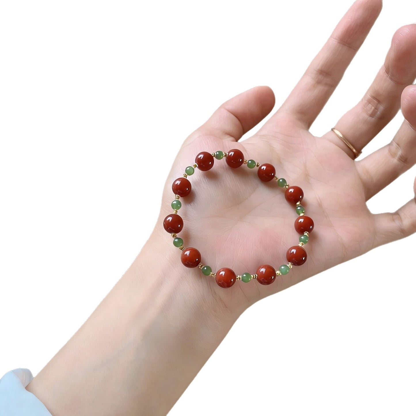 Female Chinese Style Jasper Millet Beads Life Fortune Lucky Red Bracelet