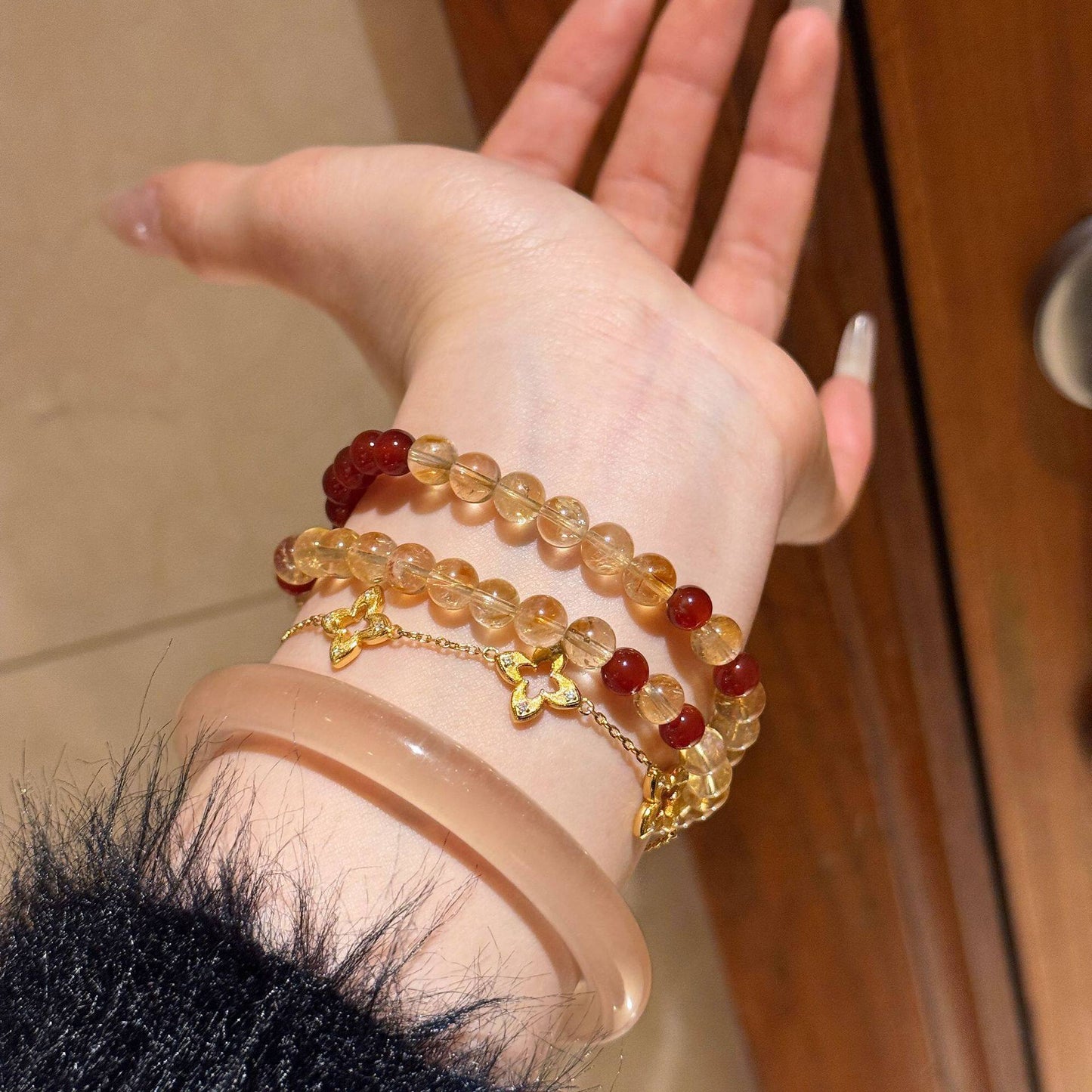 Natural Citrine Crystal Female Chinese Style Red Bracelets