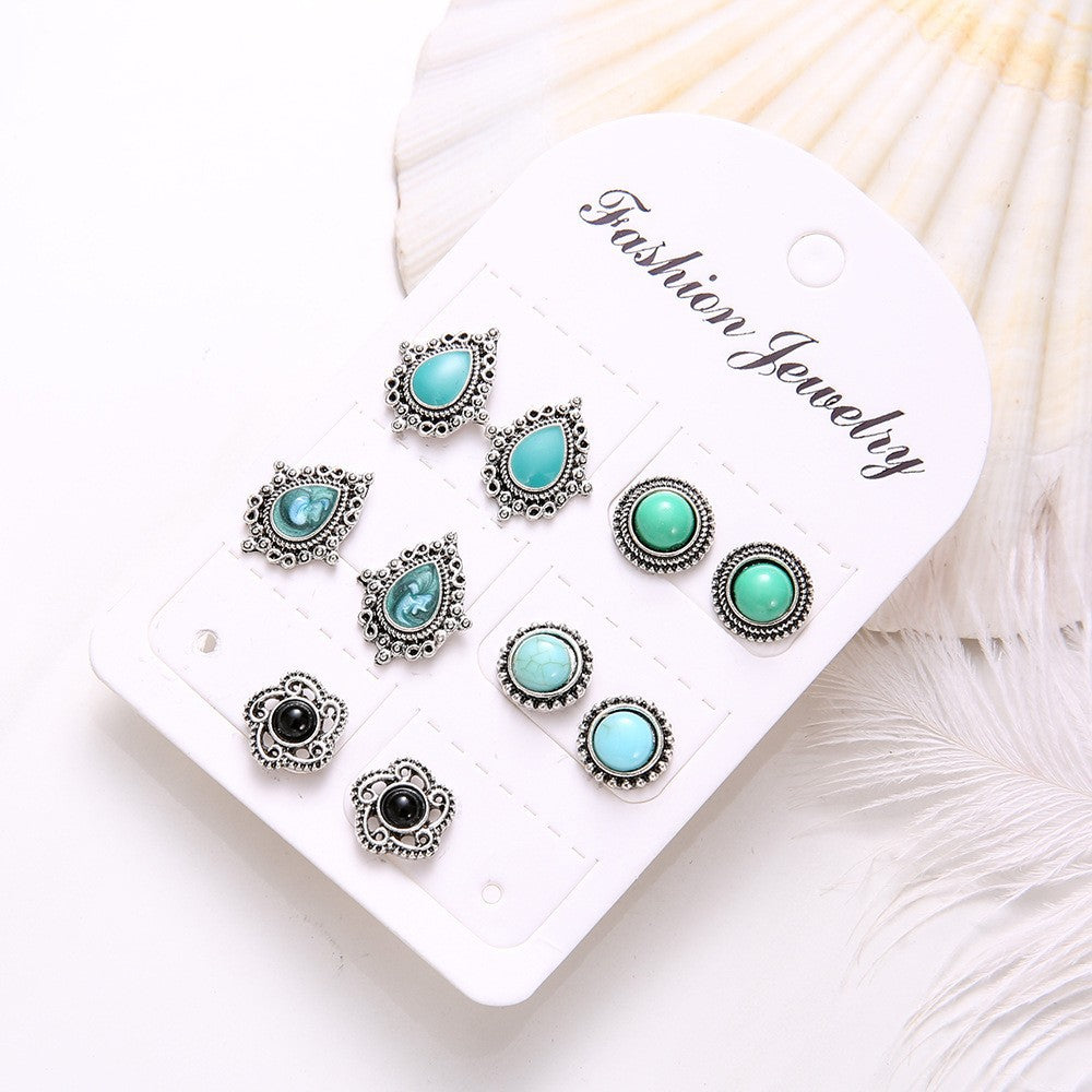 Trend Pairs Dazzling Turquoise Gem Boho Stud Earrings