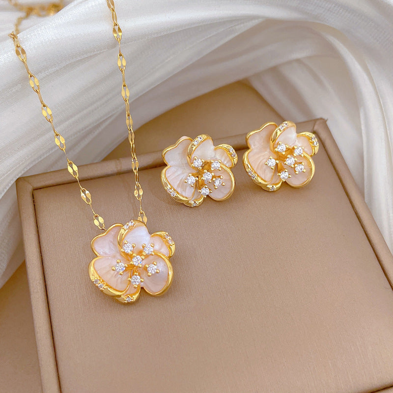Women's Rotating Glaze Flowers Suit Light Luxury Temperament Gorgeous Full Necklaces