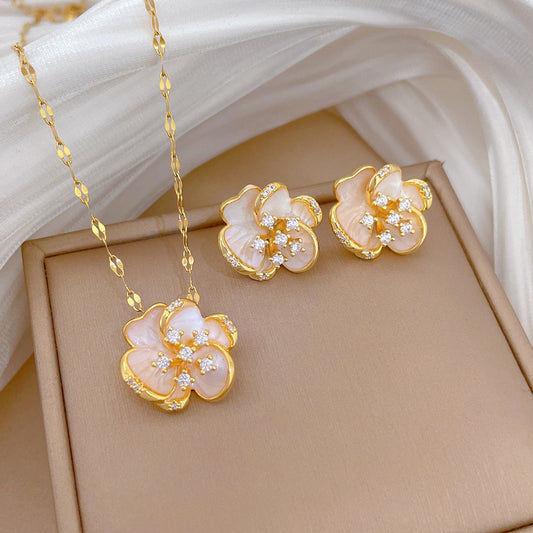 Women's Rotating Glaze Flowers Suit Light Luxury Temperament Gorgeous Full Necklaces
