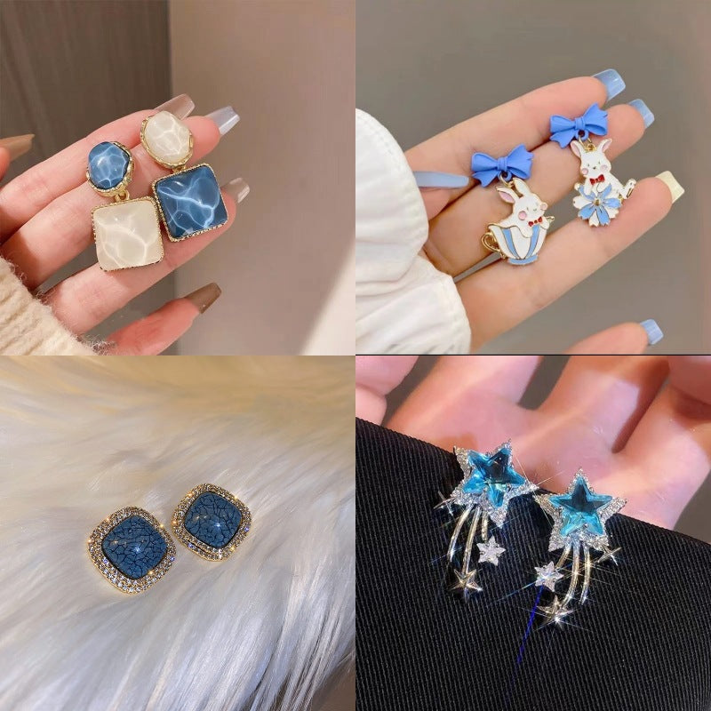 Temperament Female Blue Color Sier Exquisite Earrings