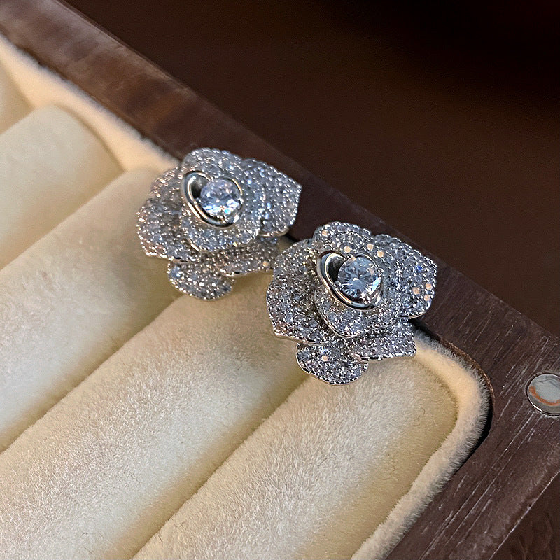 Women's Sier Needle Flower Color Zircon Mori Sweet Fashion Earrings