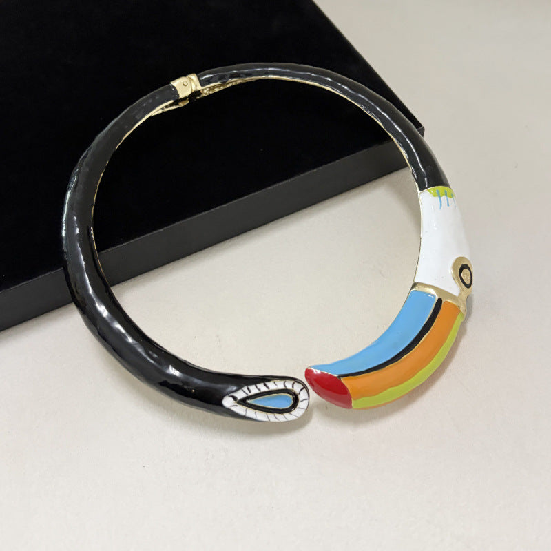 Women's Design Metal Colorful Oil Parrot Affordable Luxury Fashion High-grade Open Collar
