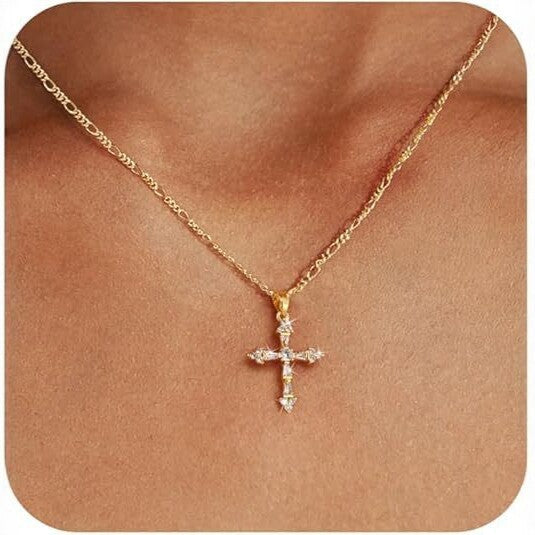 Women's Full Diamond Cross Gold-plated Clavicle Chain Pendants