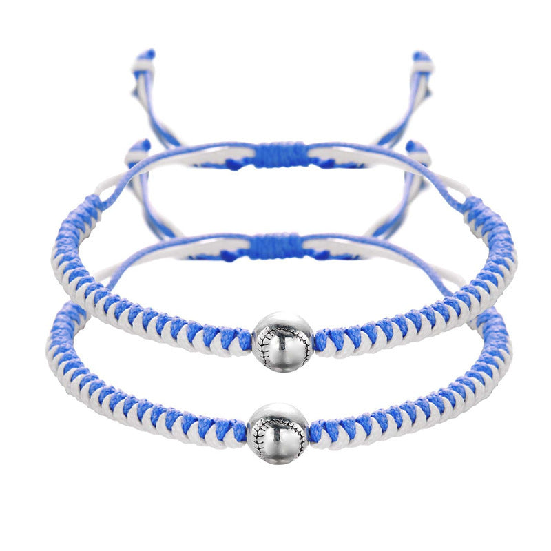 Women's & Men's Ball Round Beads Baseball Football Sports Woven Bracelets