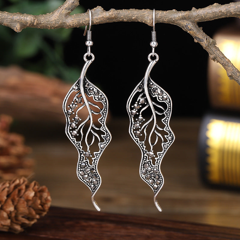 Women's Long Leaves Simple For Inlaid Color Earrings