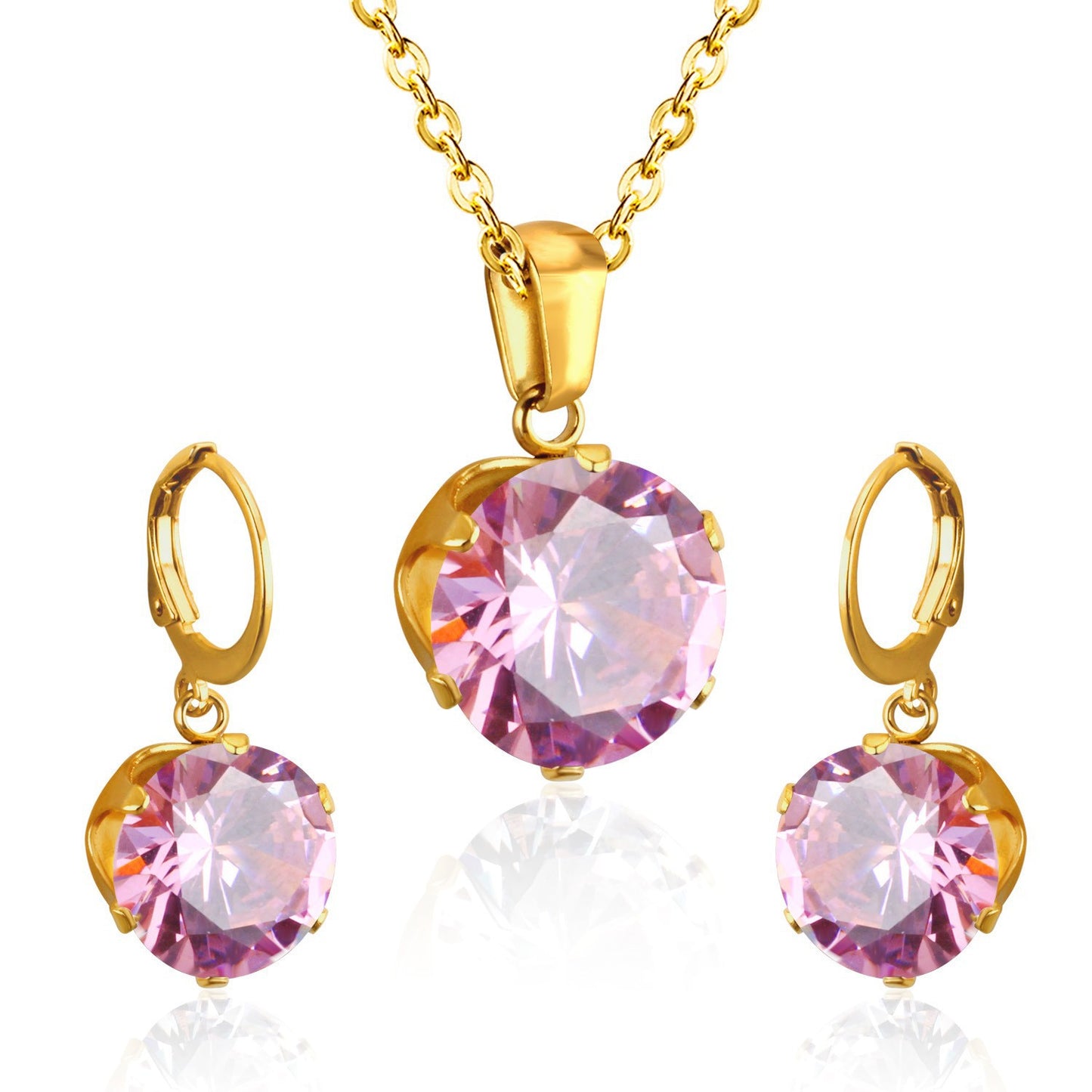 Titanium Steel Round Rhinestone Suite Stainless Jewelry Set
