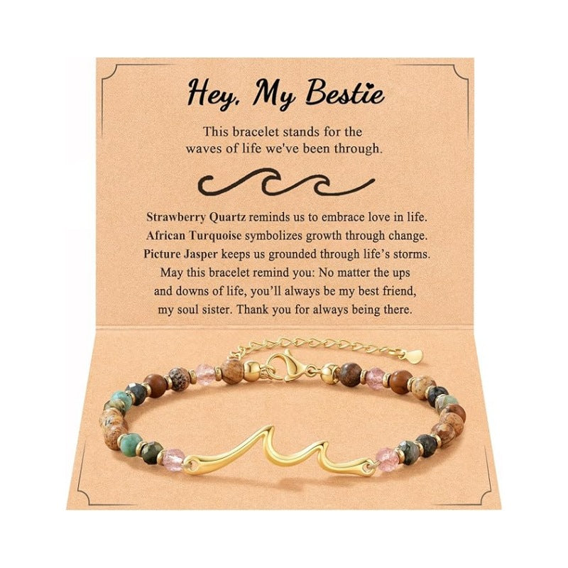 Women's Natural Stone Beaded Cross Lobster Buckle Adjustable Band Bracelet