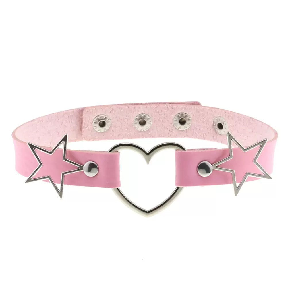 Love Heart-shaped Leather Female Alloy Pentagram Clavicle Necklaces