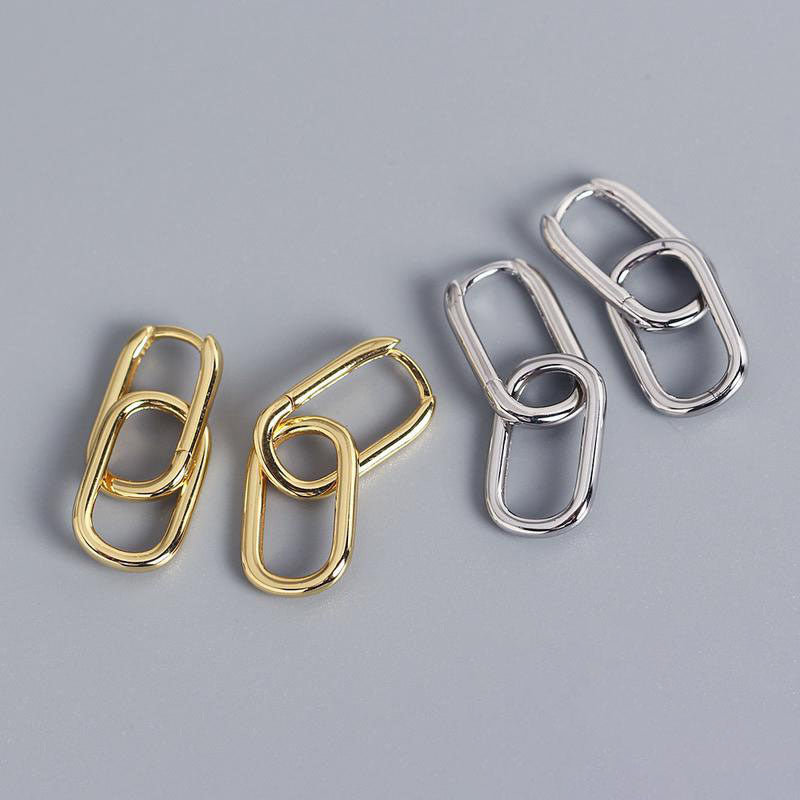 Oval U-shaped Ear Clip Niche Double Design Sense Frosty Style Earrings