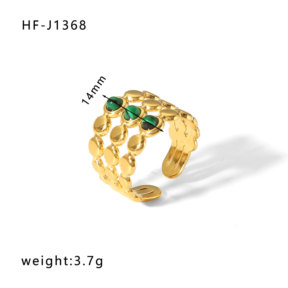 Women's Open Drop Oil Personality Inlaid Zircon Stainless Ring