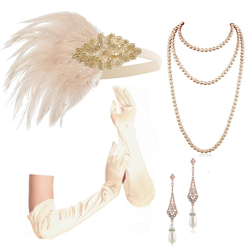 Red Feather Hair Band Masquerade Single Jewelry Set