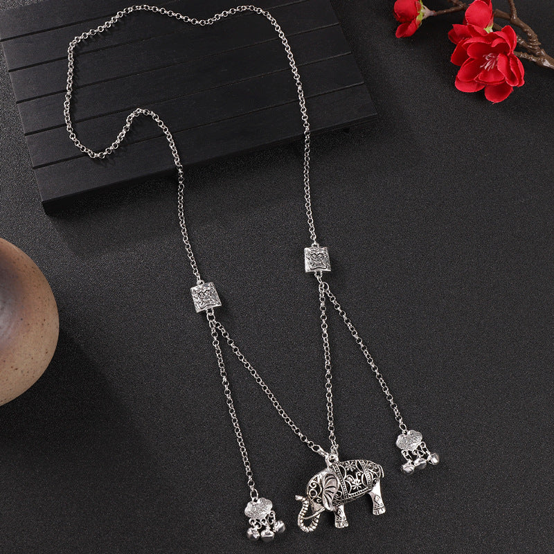 Women's Vintage Miao Longevity Lock Tassel Sweater Necklaces