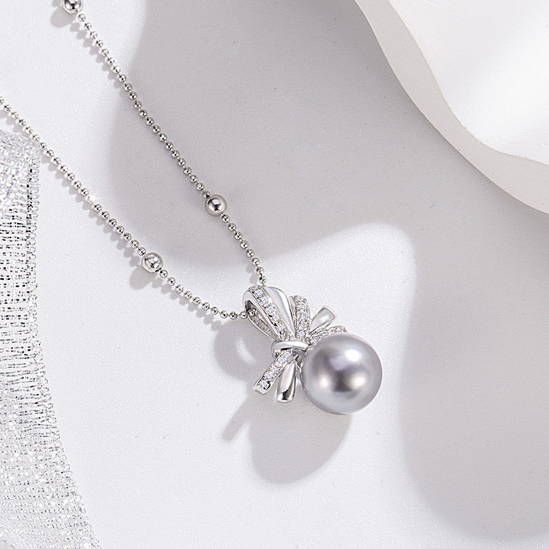 Women's Ribbon Bow Pearl Classic Sier High-grade Clavicle Necklaces