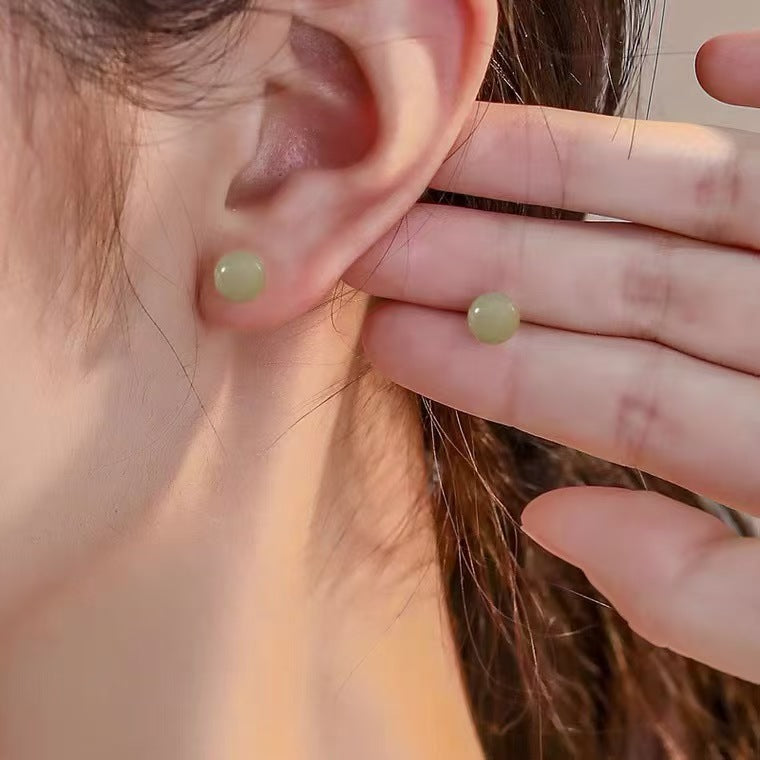 Sterling Sier Natural Jade Ear Gentle Lady Temperamental Retro Minority Earrings