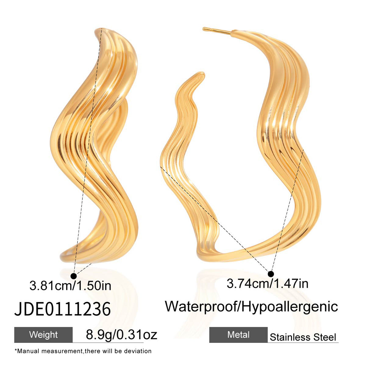 Gold Stainless Steel Wave Simple High-grade Stud Earrings