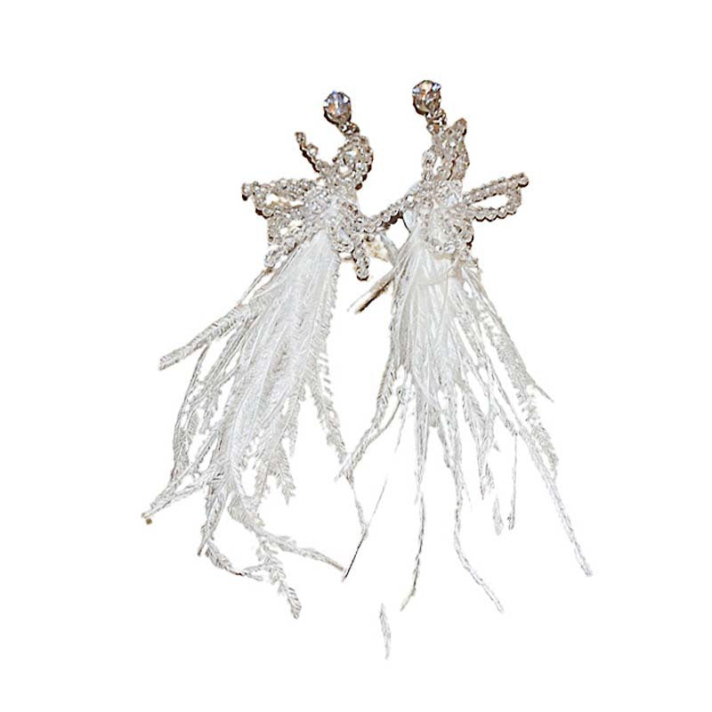 Super Fairy Bridal Feather Tassel Fashion Unique Design Earrings