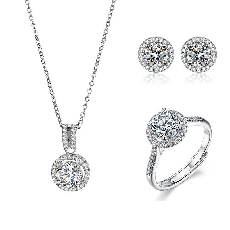 Live Broadcast Three-piece Colored Gems Ear Combination Personality Necklaces