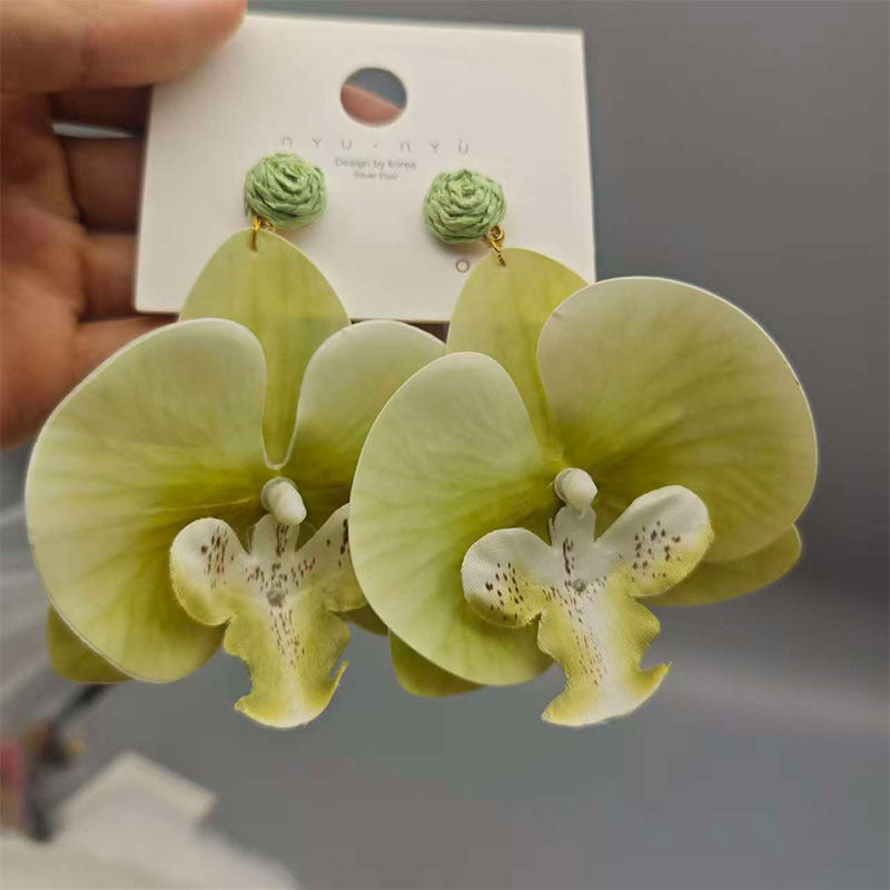 Women's Personalized Three-dimensional Phalaenopsis Flower Head Flowers Exaggerated High Sense Stud Earrings