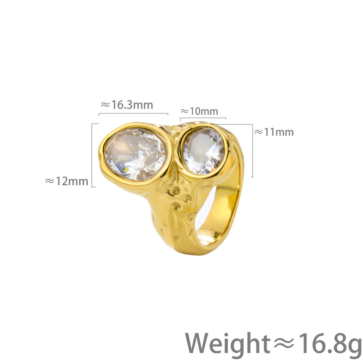 Women's Double Oval Zircon Stainless Steel Commuter Ring