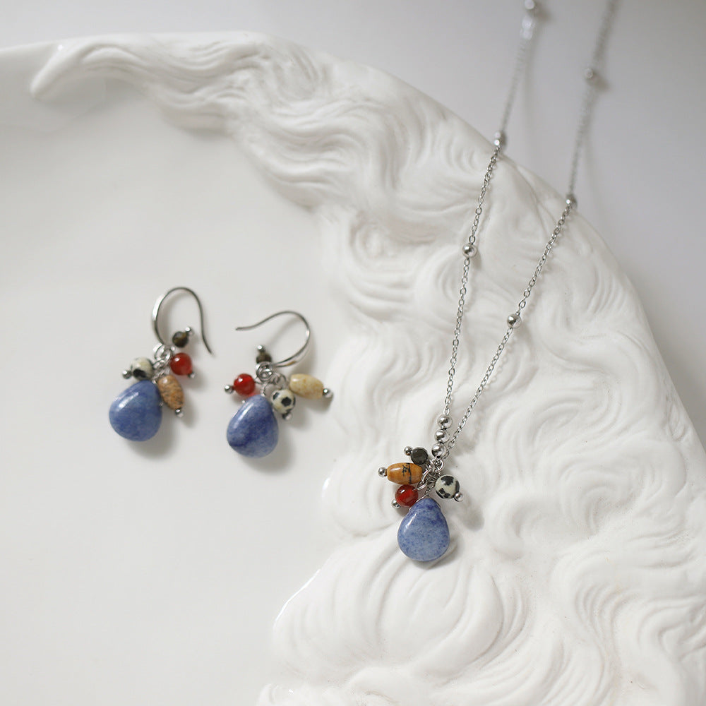 Whale Rain Natural Stone Blue Water Drop Fruit Carnelian Necklaces