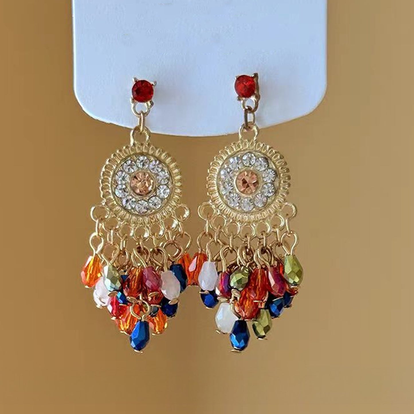 Summer Bohemian Fan-shaped Tassel Ear Hook Stud Earrings