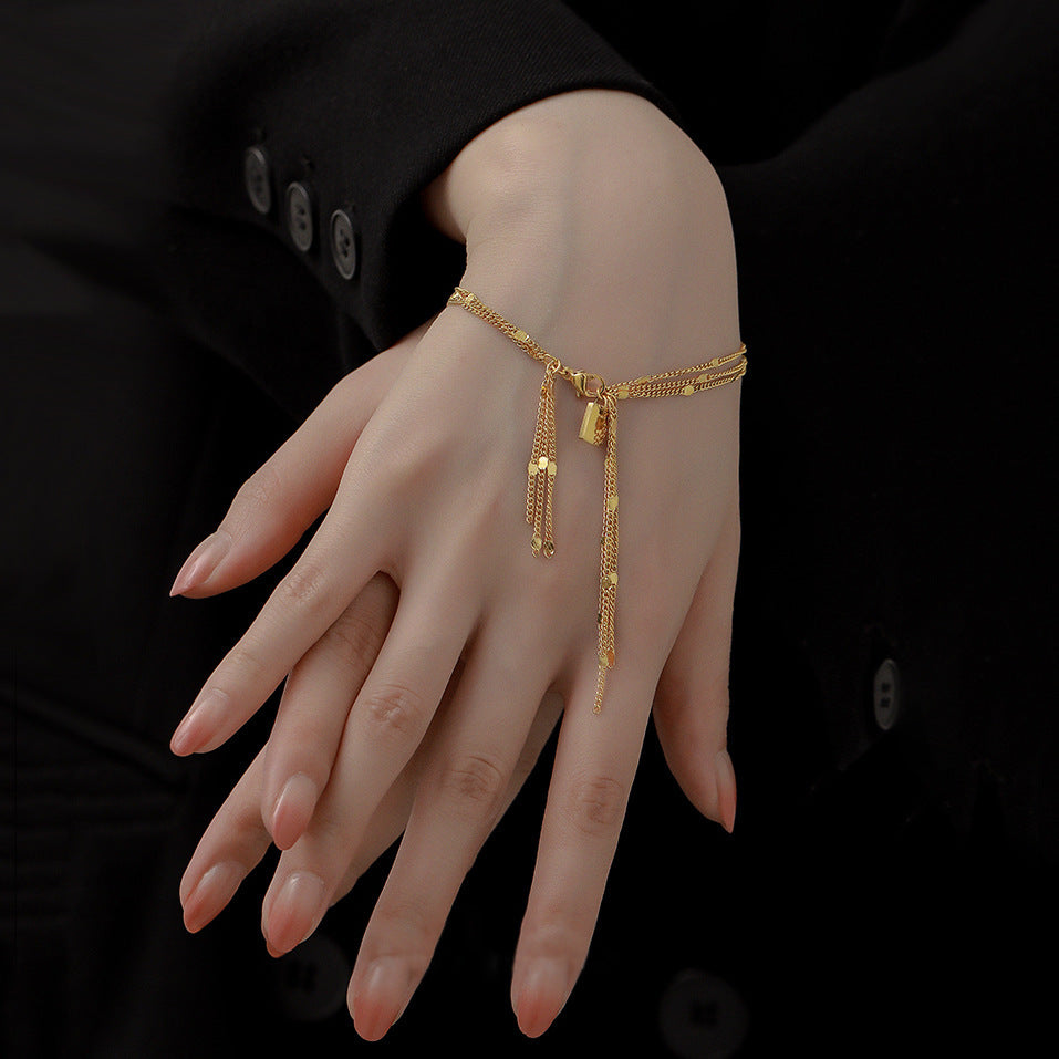 Women's Tassel Shiny Bag Gold Exquisite Daily Bracelet