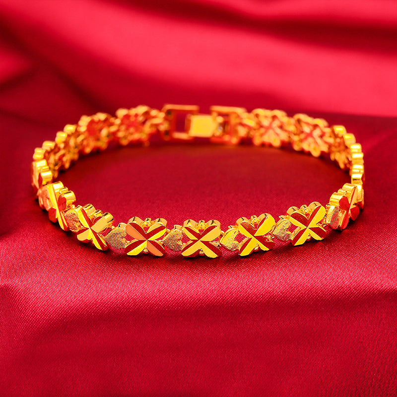 Women's Fashion Placer Gold Four Leaf Bracelets