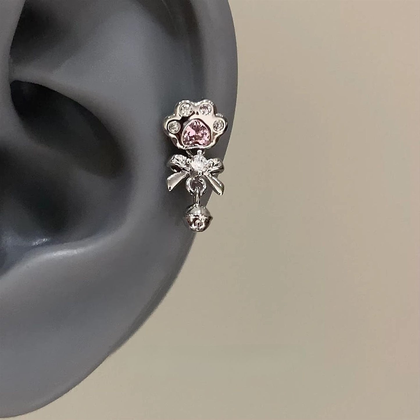Paw Bell Titanium Steel Ear Cartoon Sweet Cool Unique Alloy Earrings