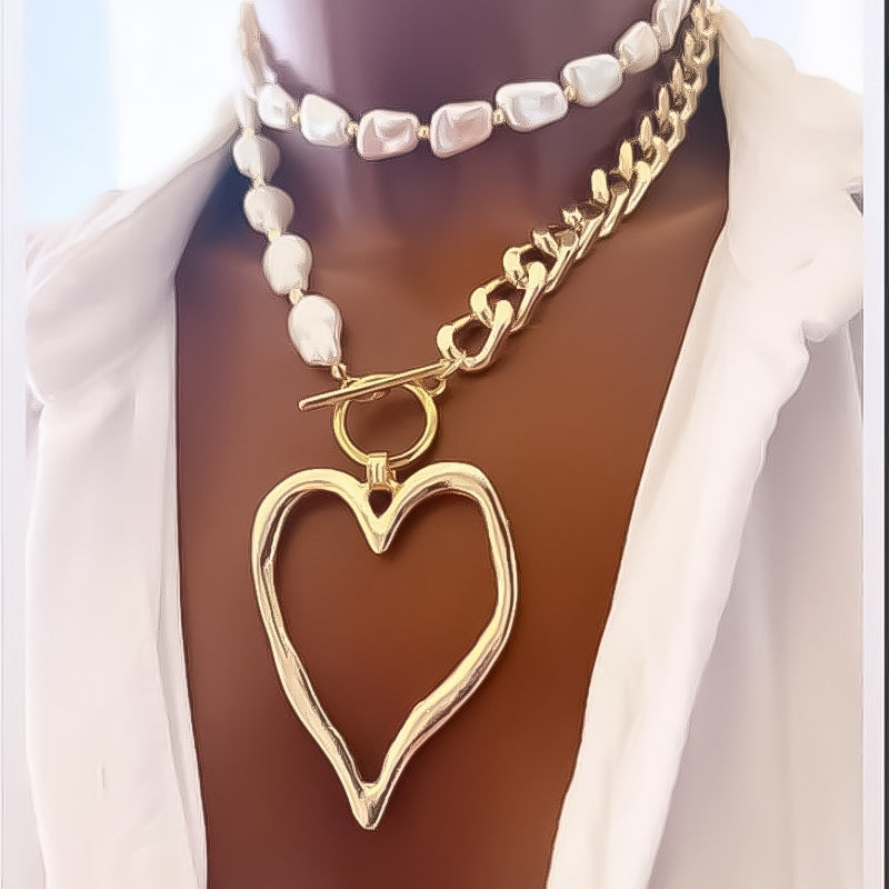 Women's Pearl Chain Big Love Creative Elegant Necklaces