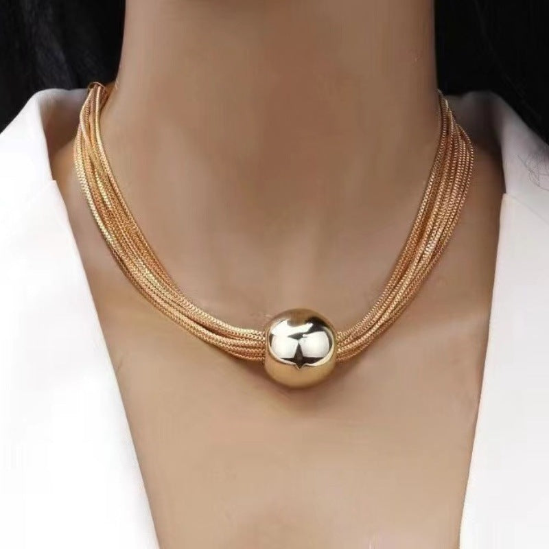 Chain Twin Simple Niche Geometric Ball Necklace