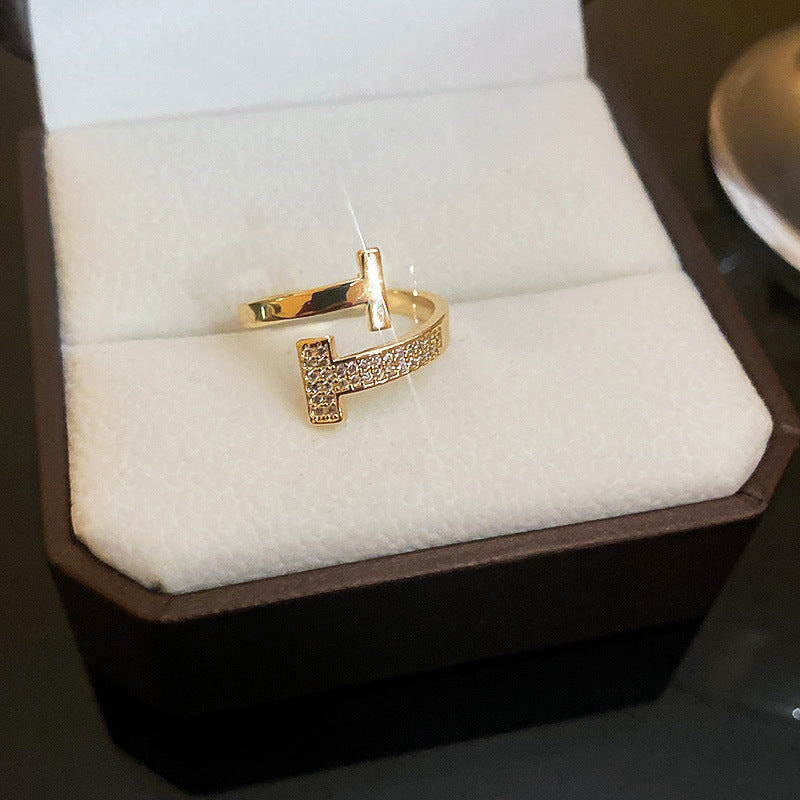 Gold-plated Zircon Geometric Open Korean Style Rings