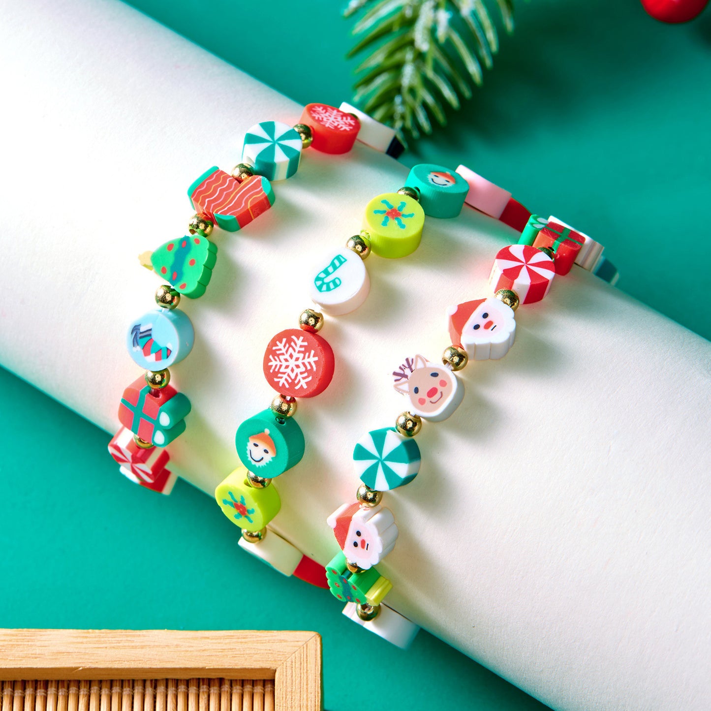 Christmas Fashion Polymer Clay Santa Snowman Bracelets