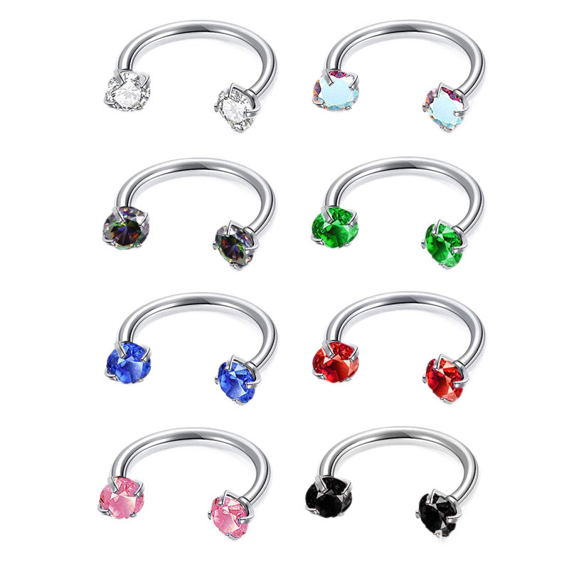 Men's Steel Inlaid Zircon Earings Horseshoe Rod High-grade Light Luxury Stud Earrings