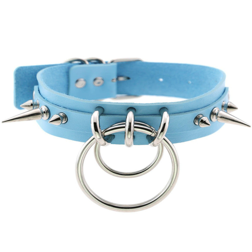 Environmental Protection Leather Fashion Spike Rivet Neckband Double Necklace